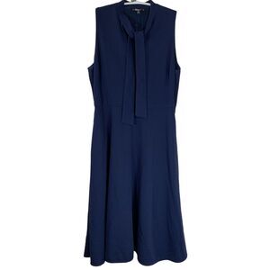 Black Halo Sleeveless Navy Midi Dress With Tie Neck Size 14